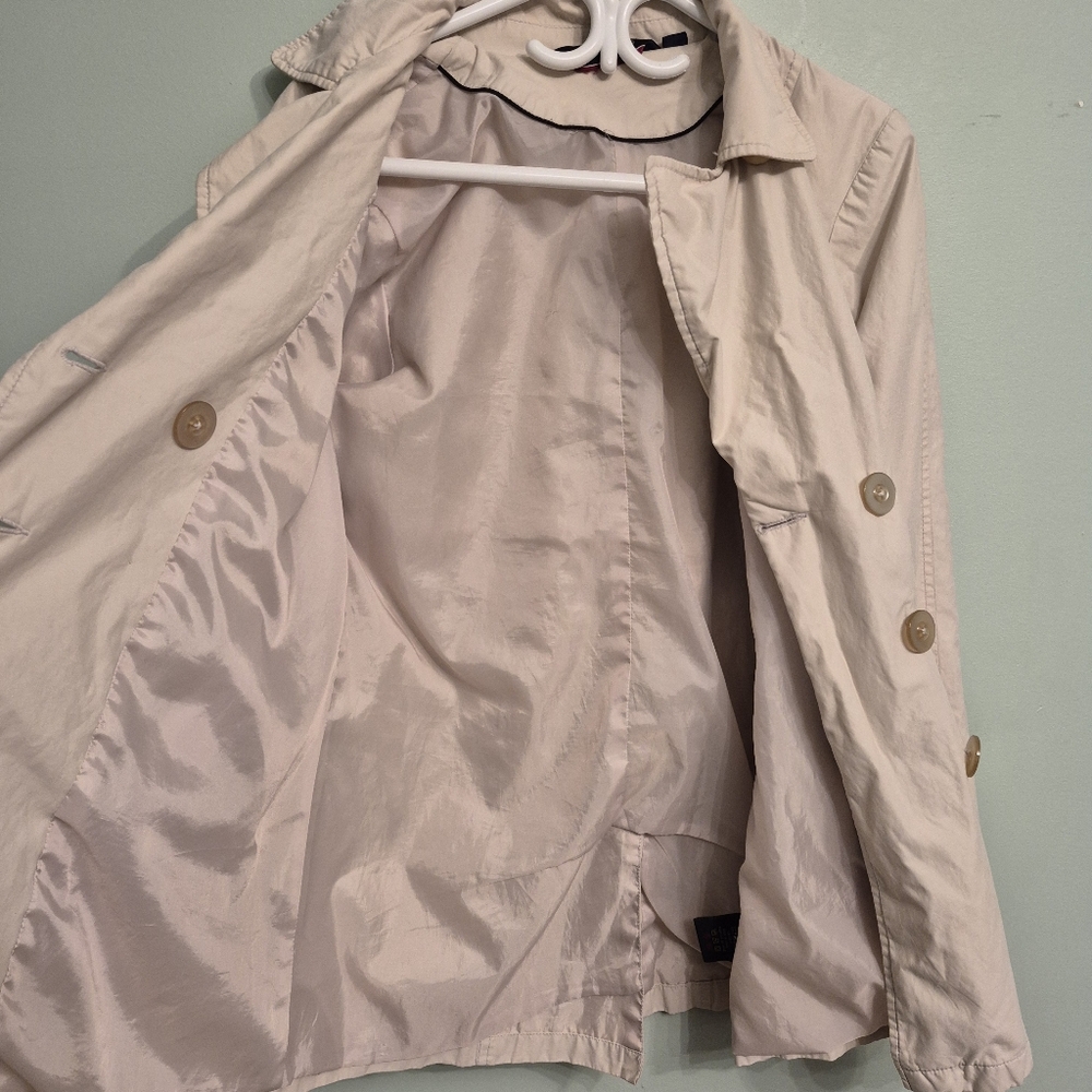Denver Hayes Women's Neutral Cream Minimalist Spring Trench Coat Size Medium - Picture 4 of 7